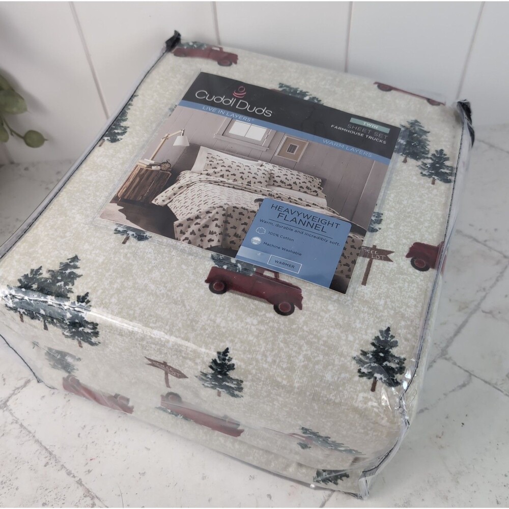 Cuddl Duds Heavyweight Flannel Sheet Set Twin Farmhouse Trucks